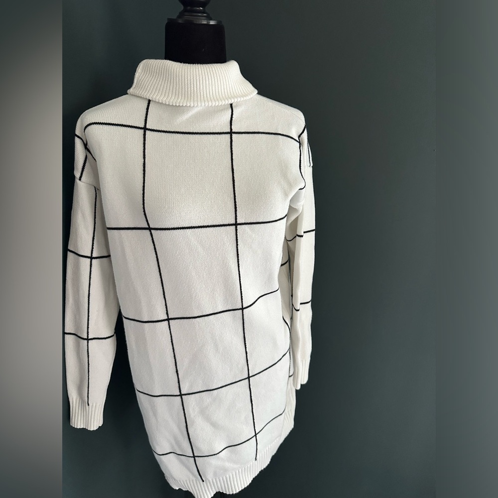 Chic Wish Warm Welcome Grid Turtleneck Sweater Dress